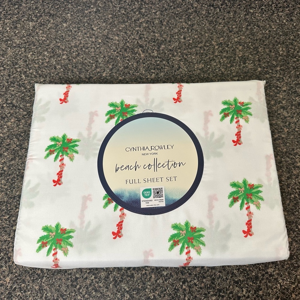 Cynthia Rowley Christmas Palms Tree Sheet Set Size Full
